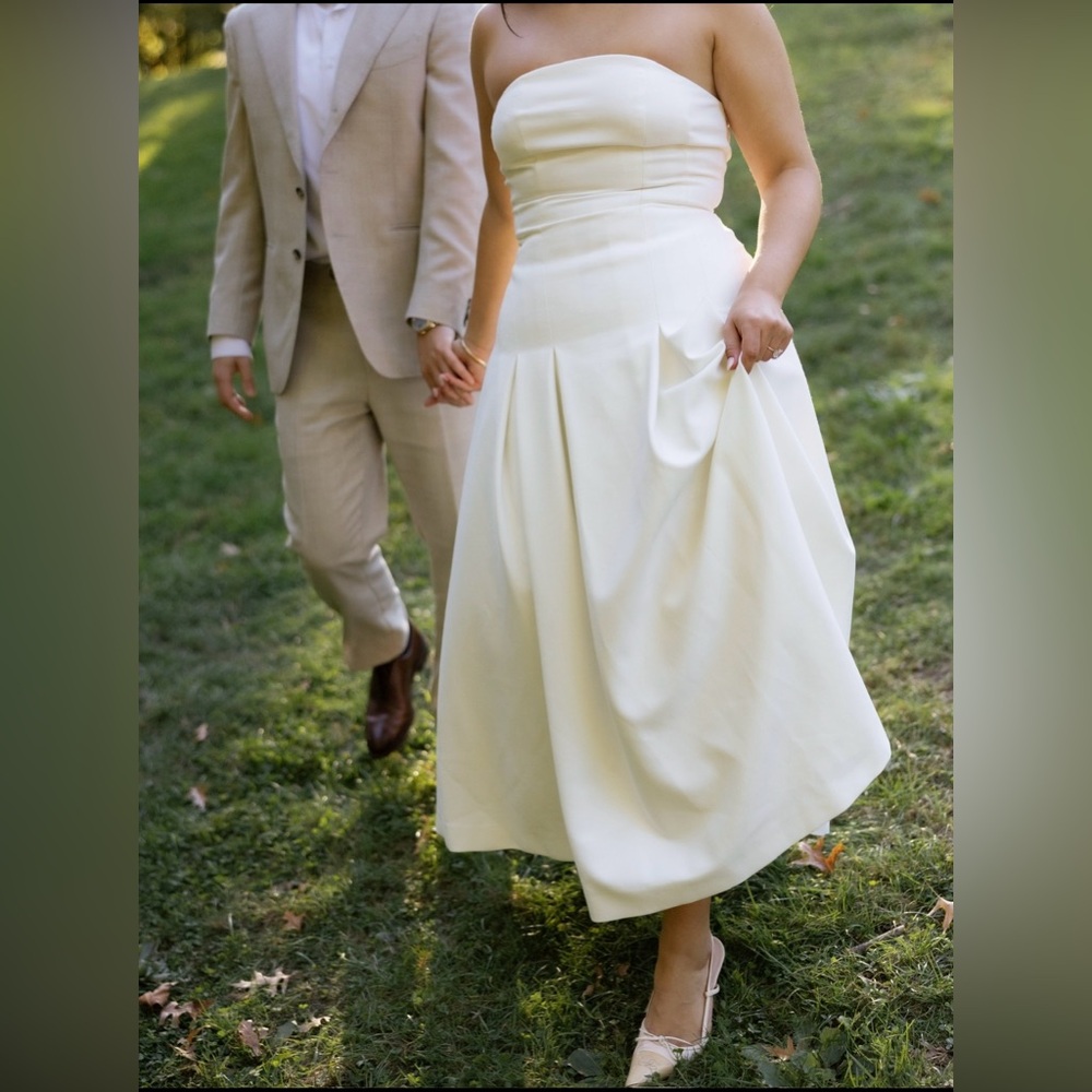 Karen Millen White Strapless Dropwaist Midi Dress